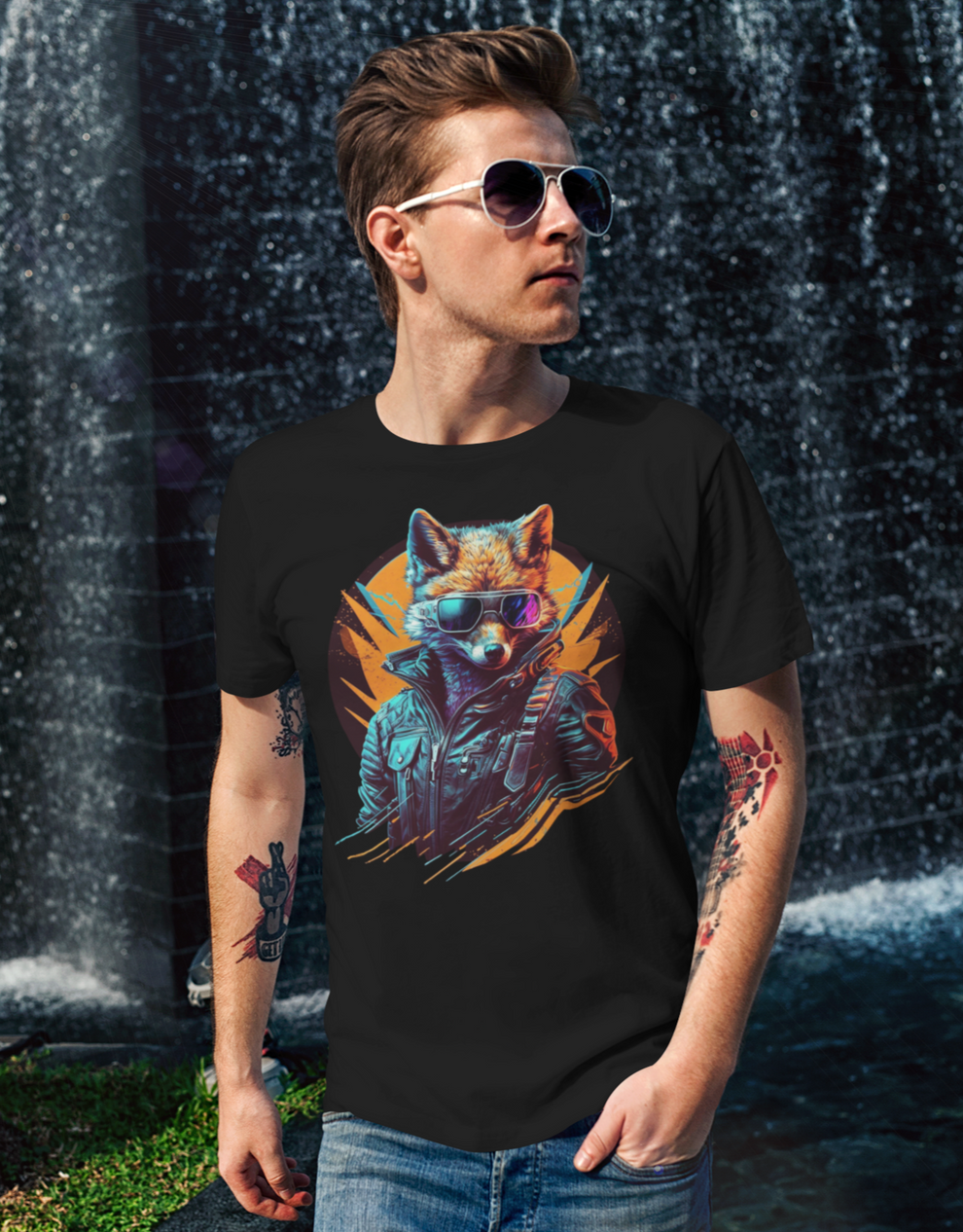 fox t shirt synthwave