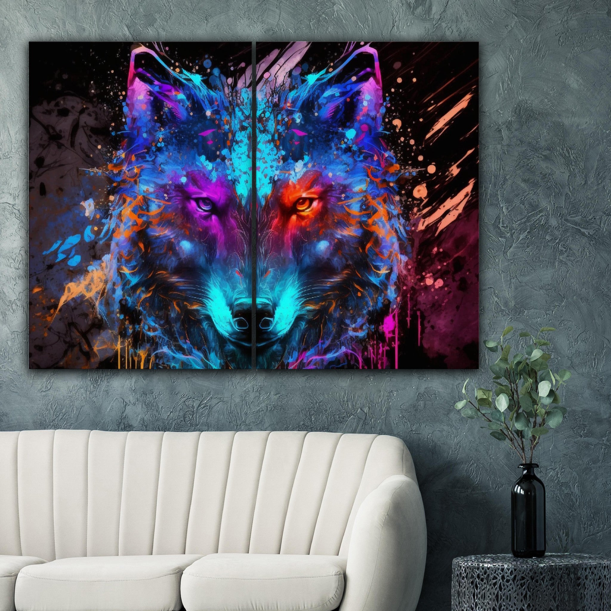 abstract wolf wall art 2 piece