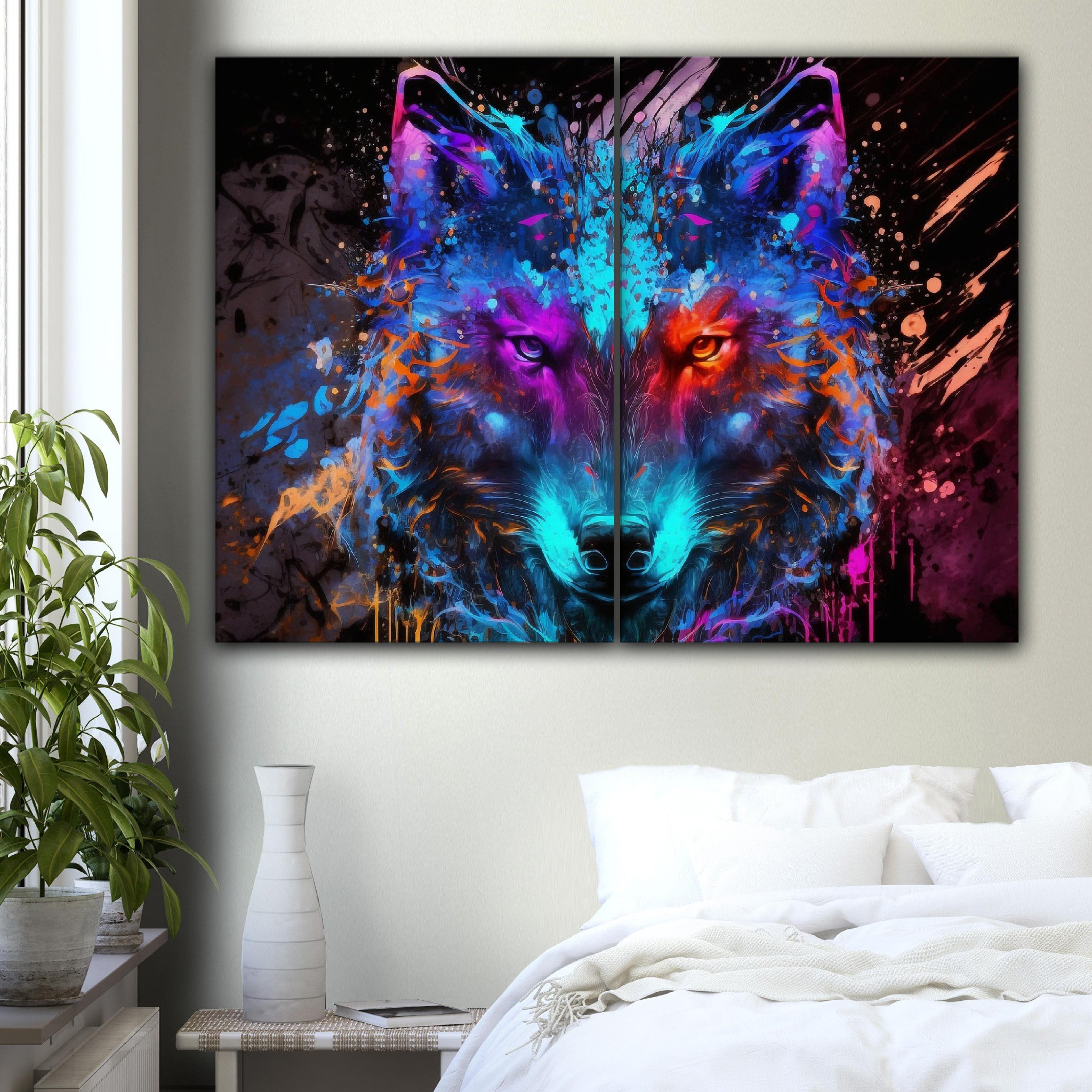 canvas wolf art 2 piece