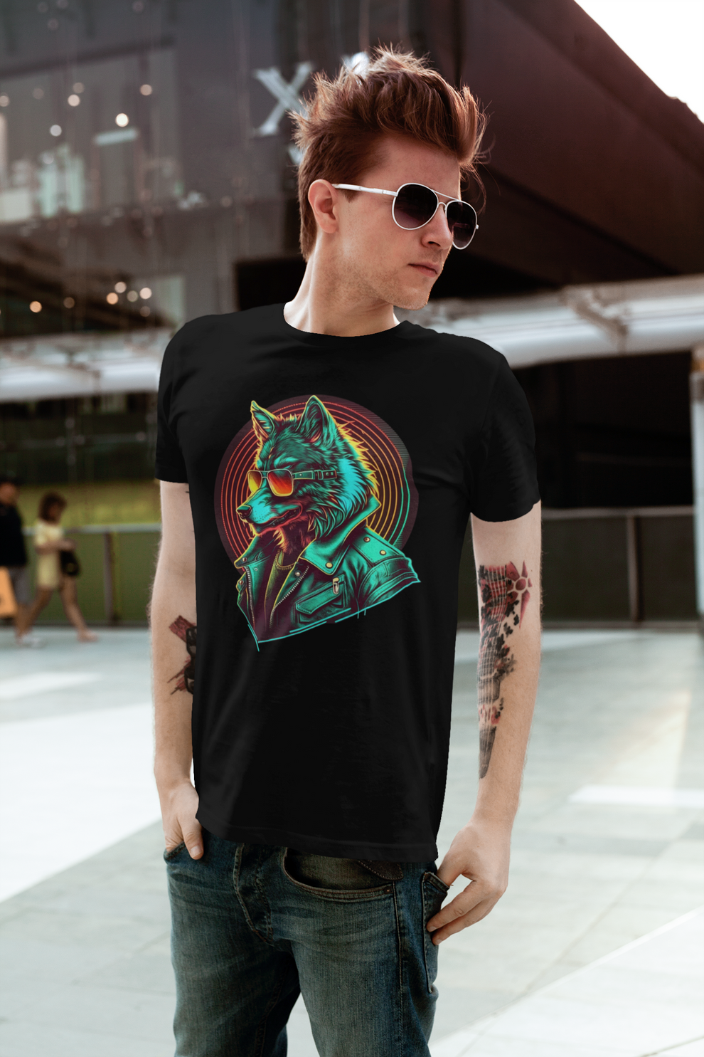 synthwave t shirt wolf